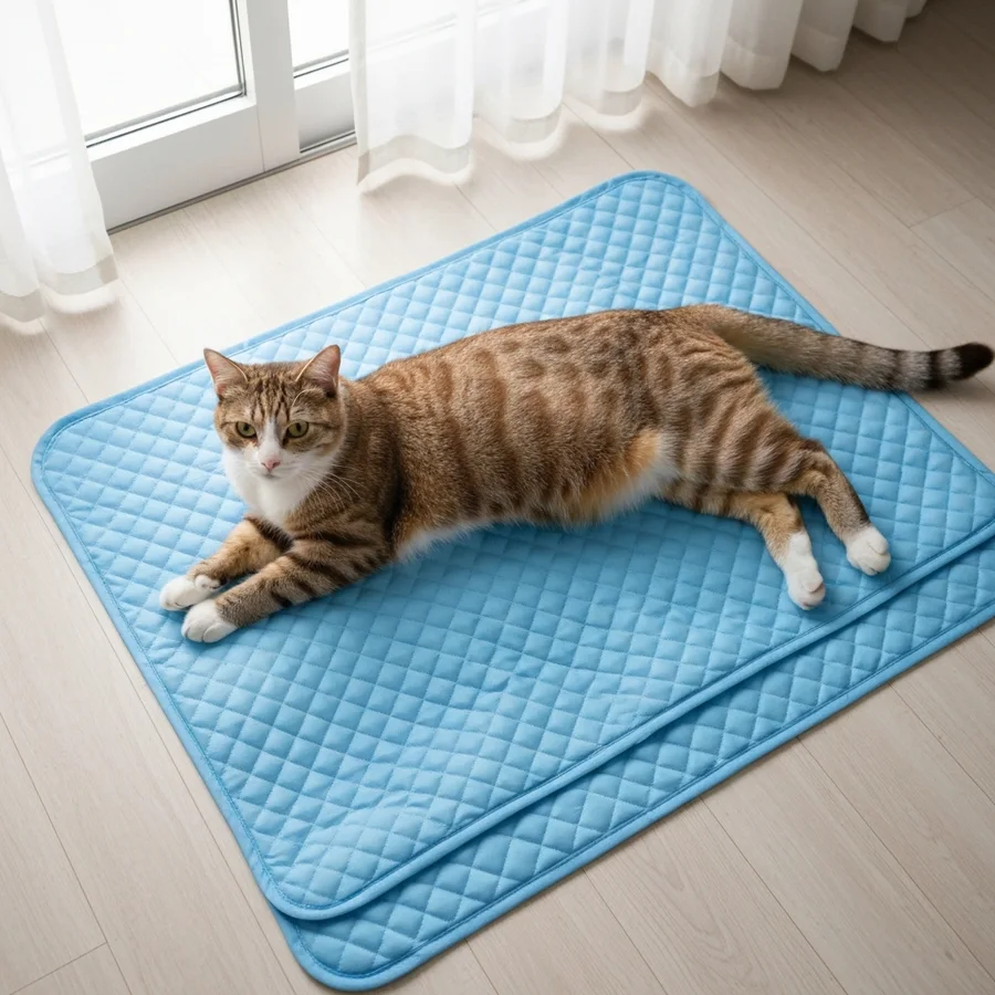 Chat allongé sur le tapis rafraîchissant Pacha